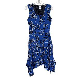 CAbi Untamed Electric Blue Floral Dress Size XS Sleeveless‎ Handkerchief Hem